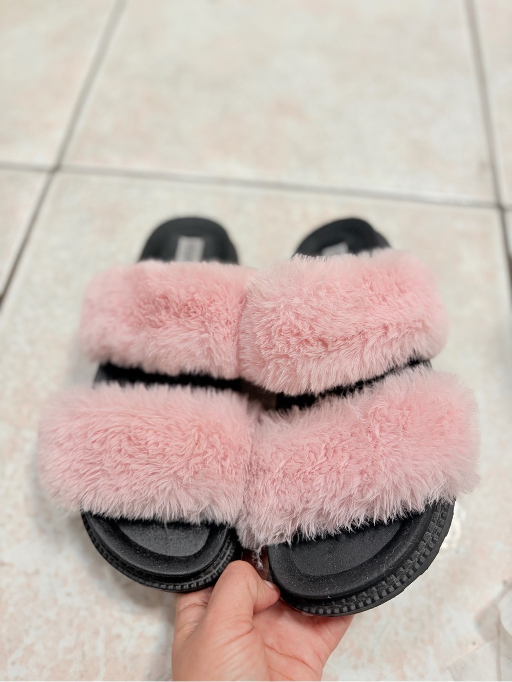 Steve Madden Pink Fuzzy Double-Strap Slide Sandals